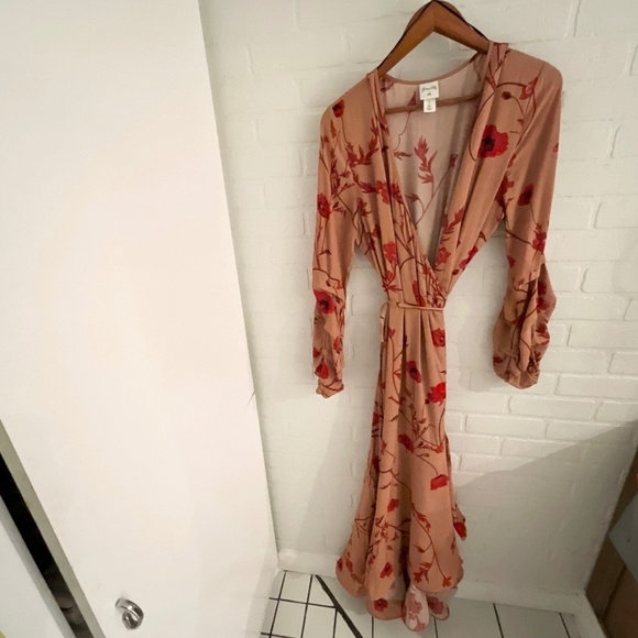 Johanna Ortiz X H&M Maxi Wrap Dress Blogger Favorite Floral Tan Red Size Large - Picture 8 of 16